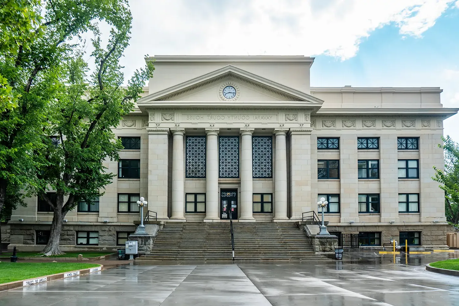 Sidewalk view of government courthouse